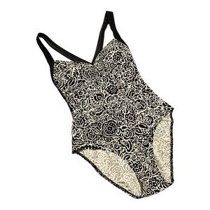 VTG Maillots Isotoner One Piece Swimsuit 12 Made In Canada Paisley Black White